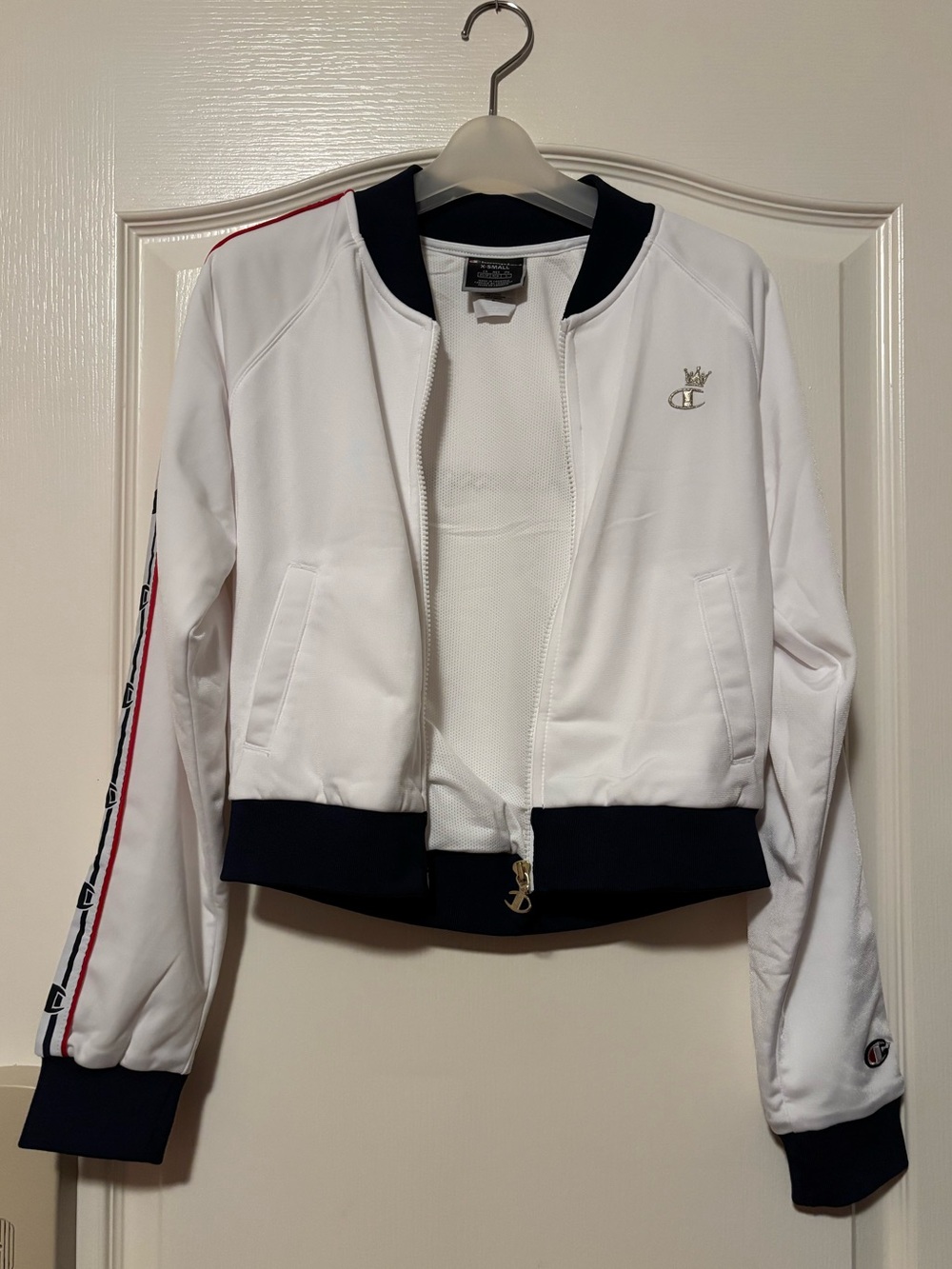 Champion White Bomber Jacket with Navy Accents